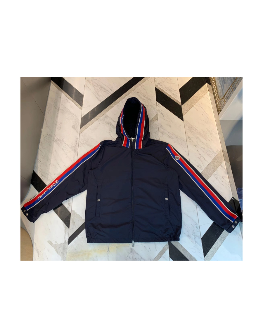 Moncler Stripe-detail Hooded Jacket In Blue