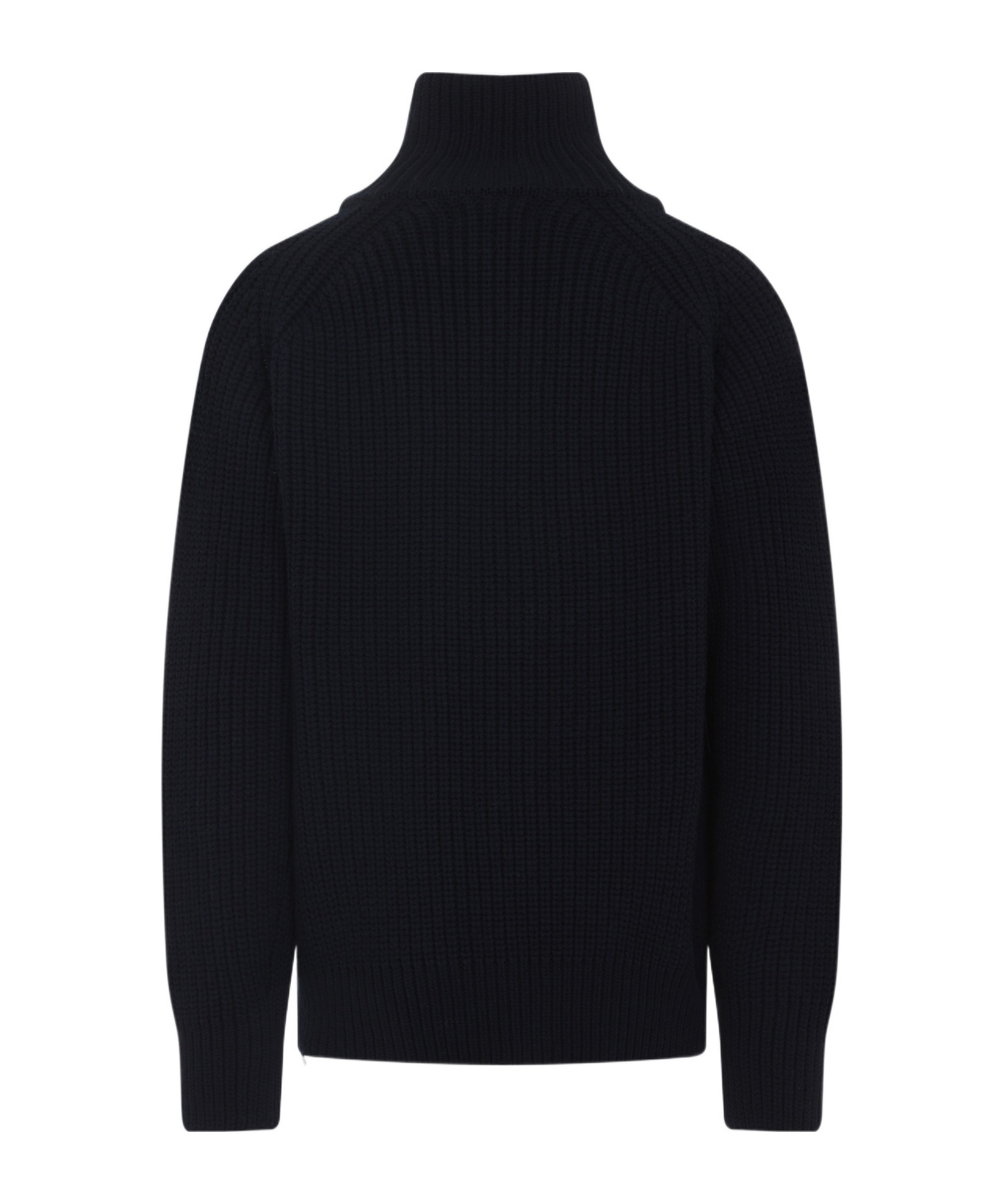 Dries Van Noten Full Zip Turtleneck Sweater With Shoulder Detail In Black