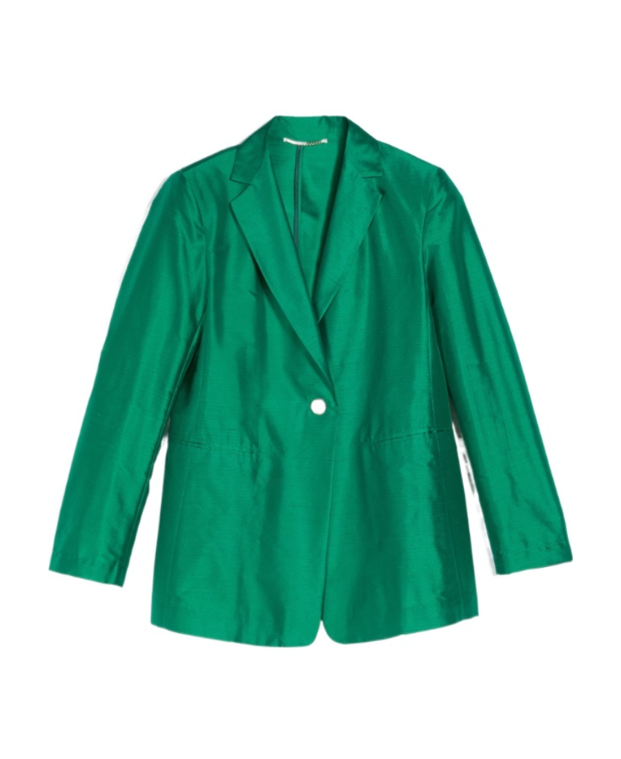 Max Mara Single-breasted Silk Blazer In Green