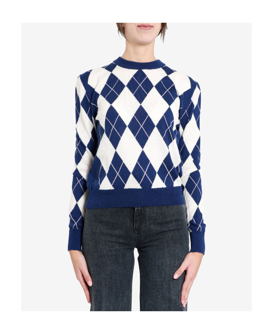 Msgm Woman Sweater Blue Size M Virgin Wool In White