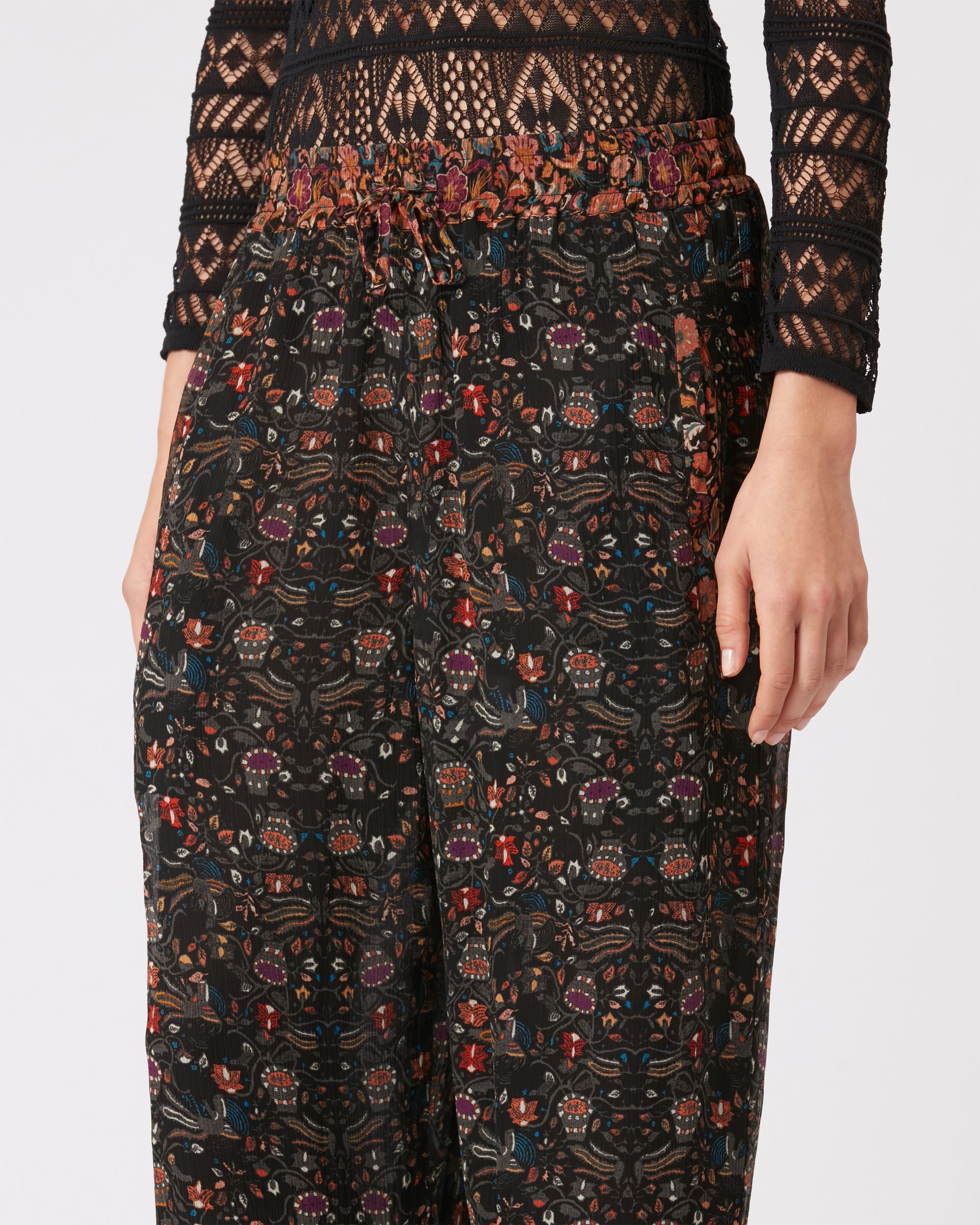 Isabel Marant Ozio Floral-print Silk Trousers In Black