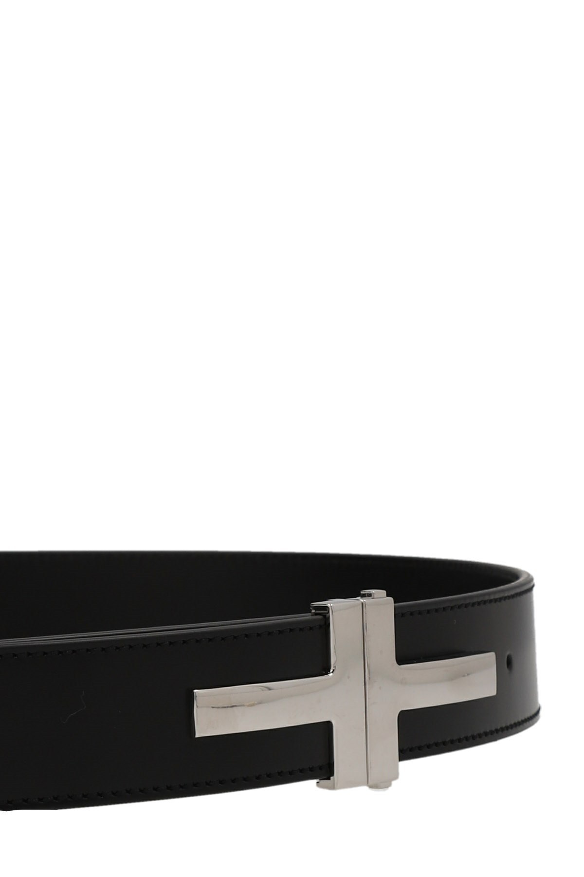 Tom Ford Logo-plaque Leather Belt In Black