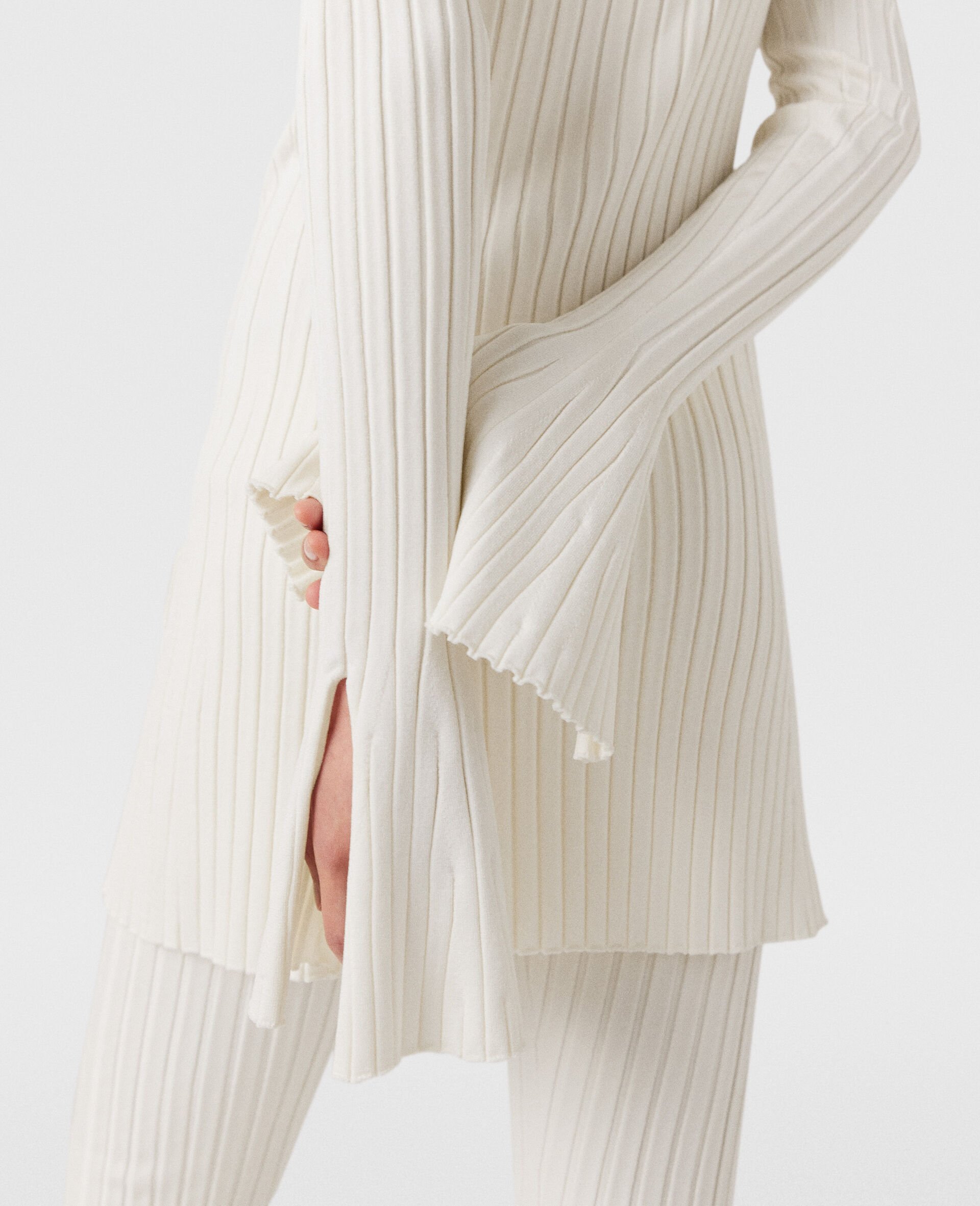 Stella Mccartney Ribbed Long Sleeve Mini Dress In White