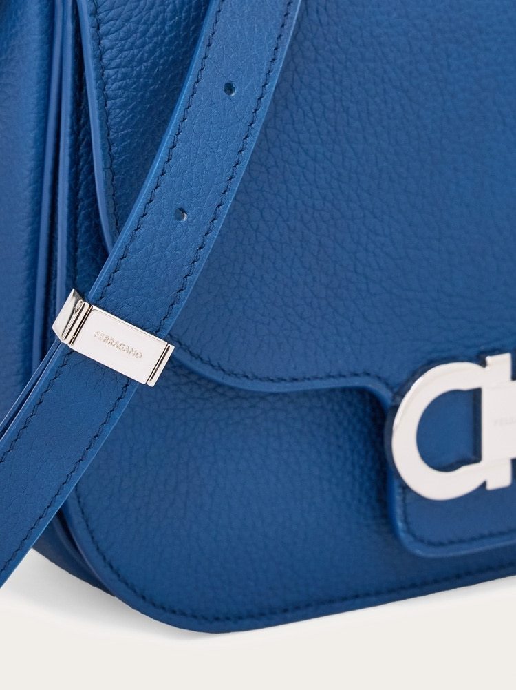 Ferragamo Double Gancini North-south Crossbody Bag In Blue