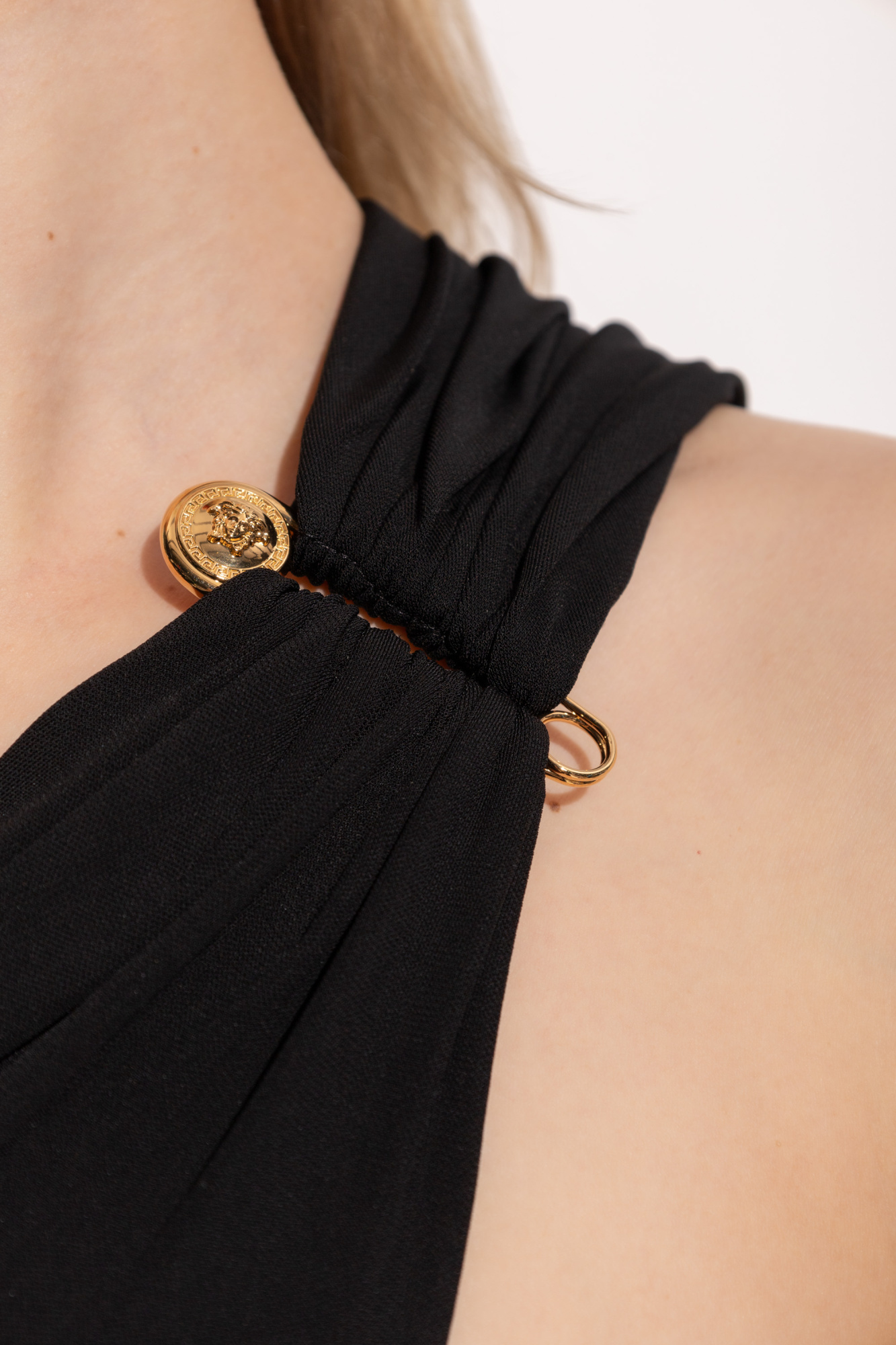 Versace Asymmetrical One-shoulder Top In Black