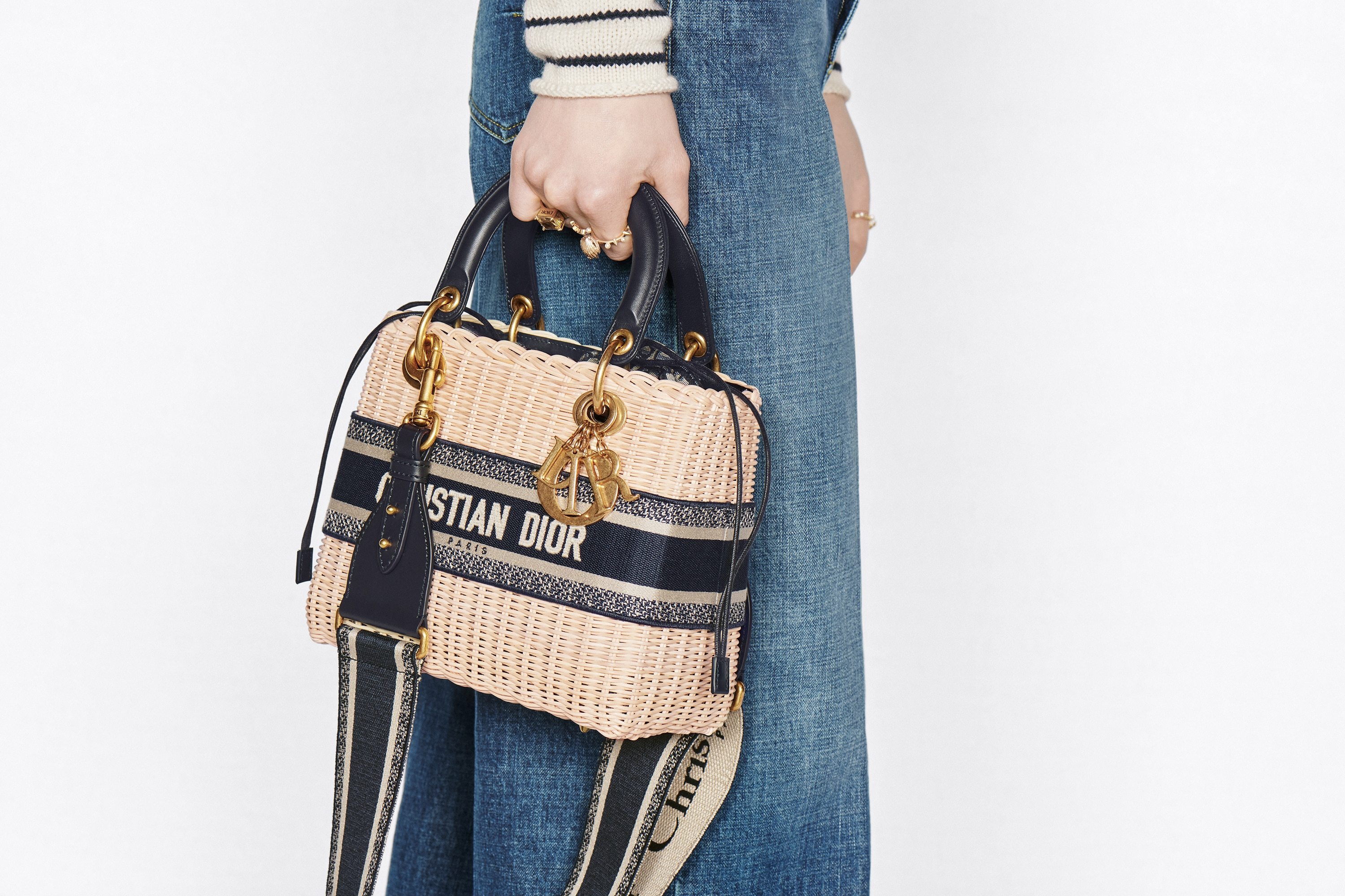 Dior Lady  Medium Wicker Handbag In Nude