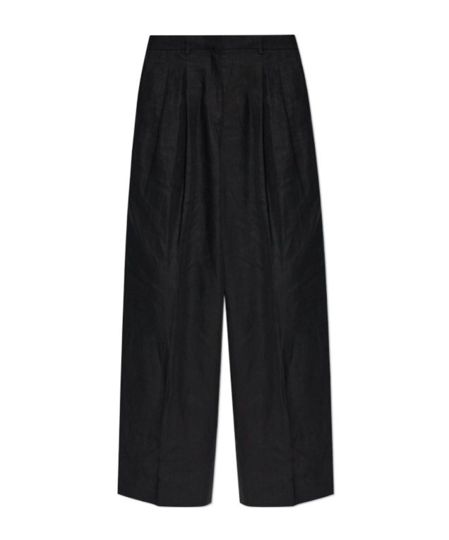 Theory Double-pleat Linen Trousers In Black