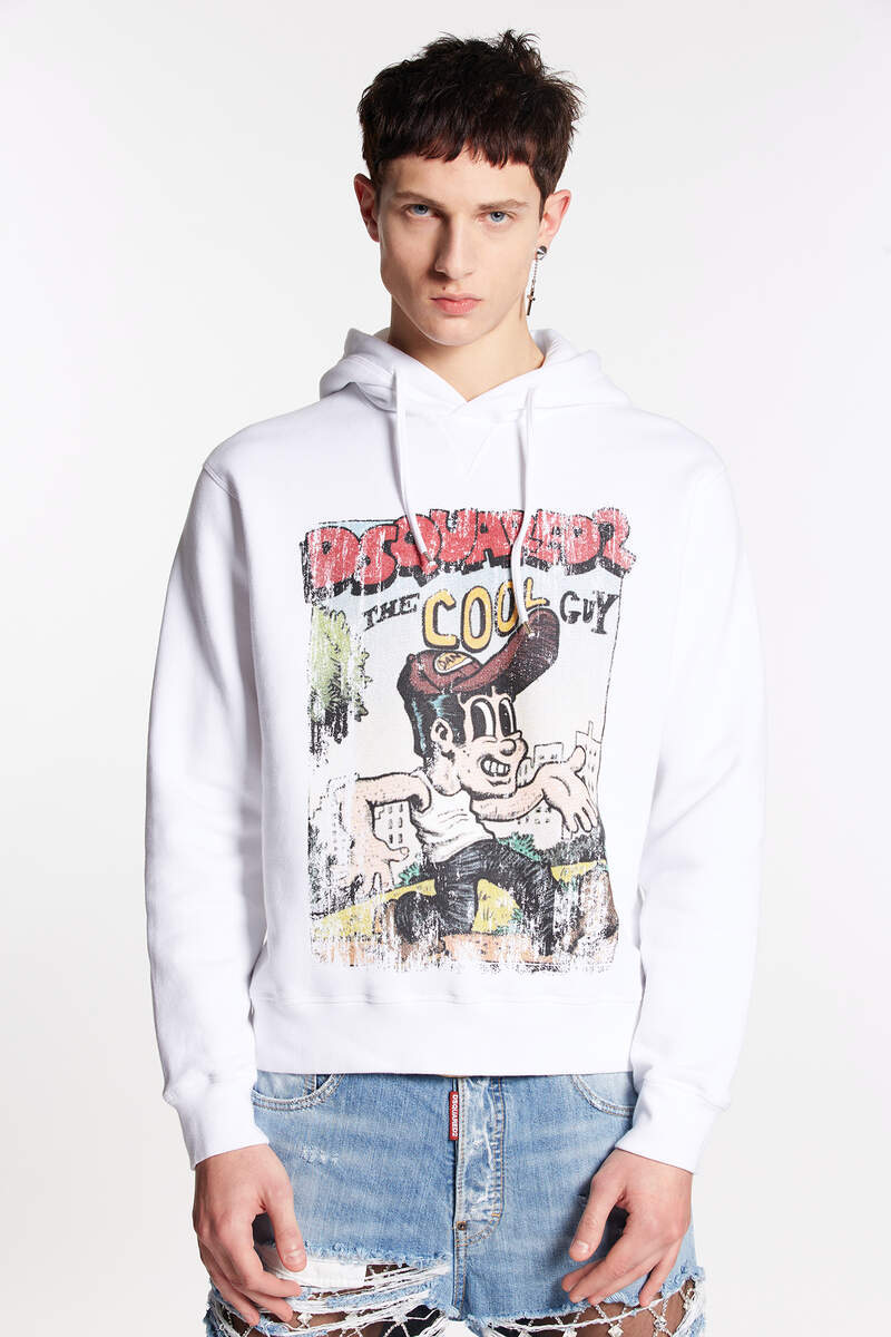 Dsquared2 Fleeced-cotton Crew-neck Sweatshirt With Print In White