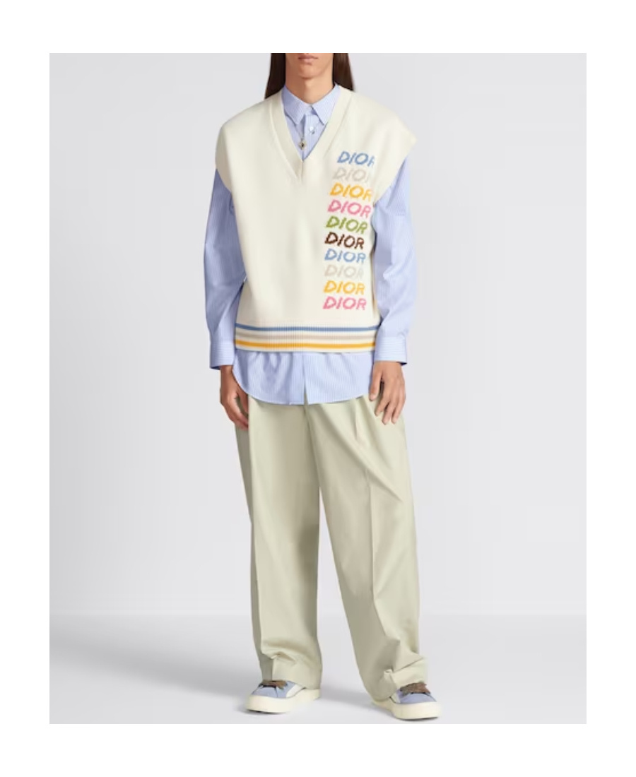 Dior Logo Pleated Casual Pants In Nude