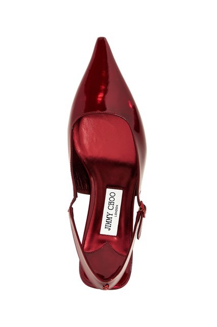Jimmy Choo Amel 50 Embellished Mirrored-leather Slingback Pumps In Red