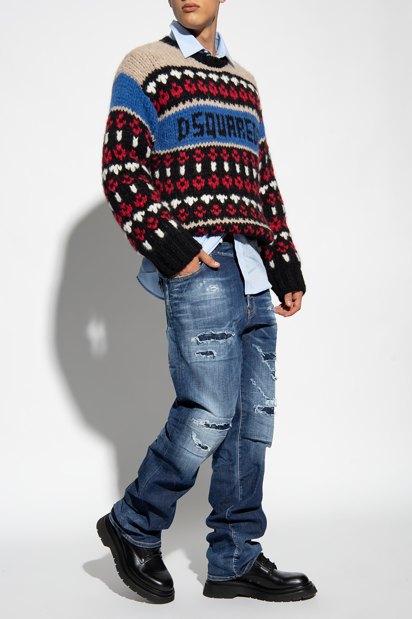 Shop Dsquared2 Mid-rise Straight-leg Distressed Jeans In Blue