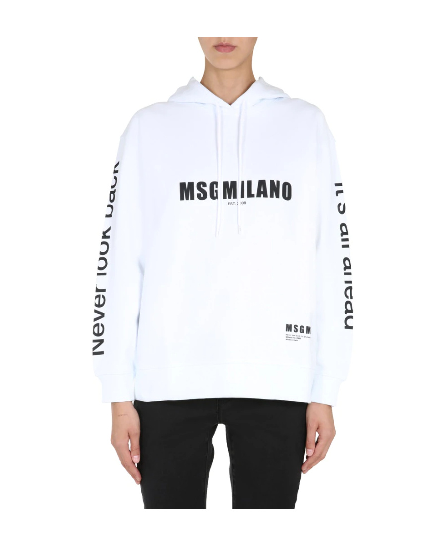 Msgm Logo Printed Hooded Sweater In White