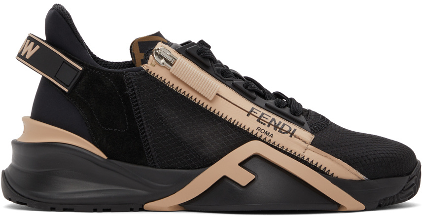 Shop Fendi Black Nylon And Suede Low-tops