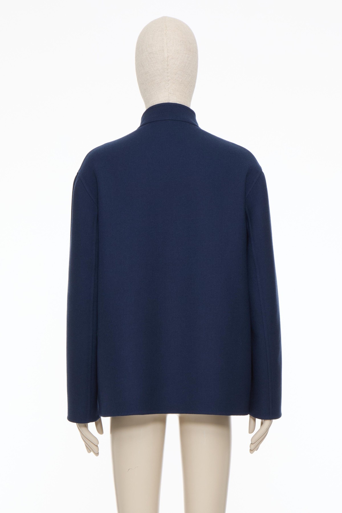Valentino Double Wool Jacket With Mandarin Collar In Blue