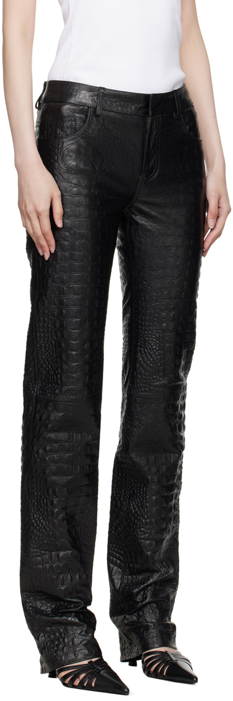 Blumarine Crocodile-effect Leather Trousers In Black