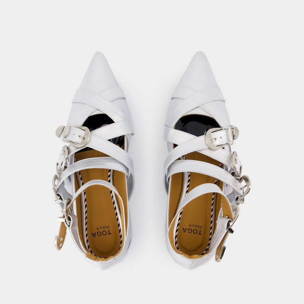 Shop Toga Pulla Cross Strap Ballet Shoes In Gray