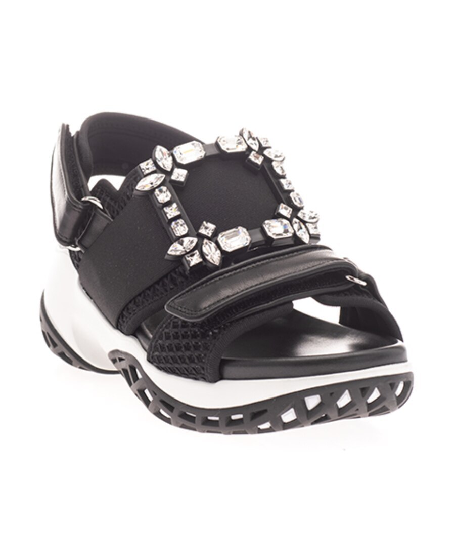 Roger Vivier Viv' Run Embellished Sandals In Black Leather In Black