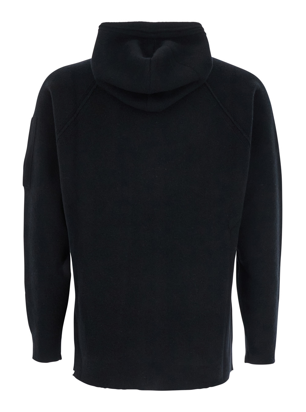 C.p. Company Black Cardigan With Drawstring Hood And Logo Plaque On The Sleeve In Black