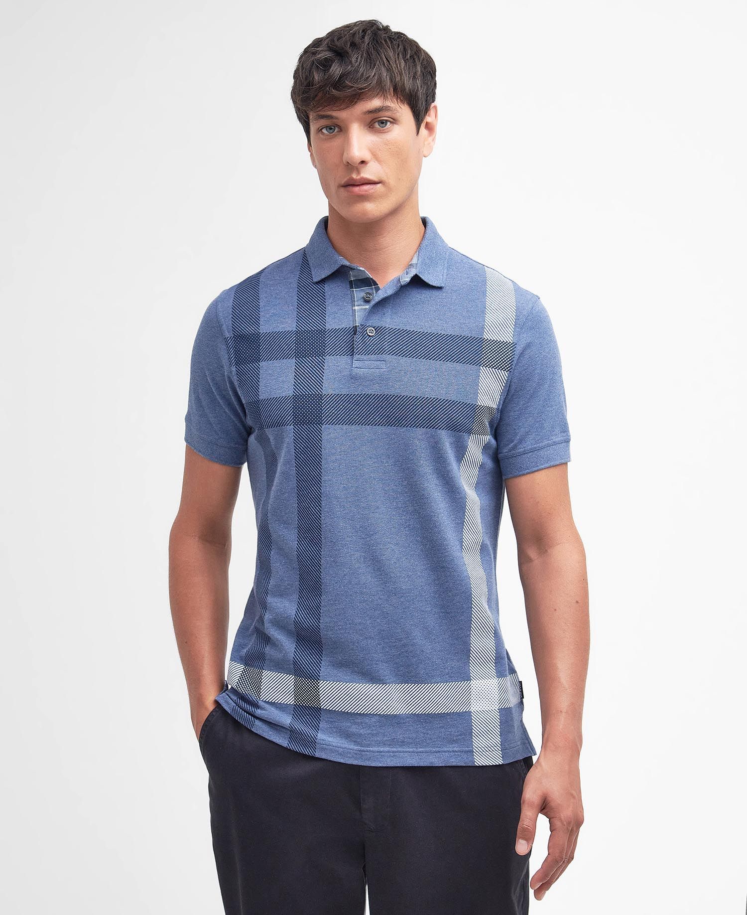 Barbour Blue Check Pattern Polo In Blue