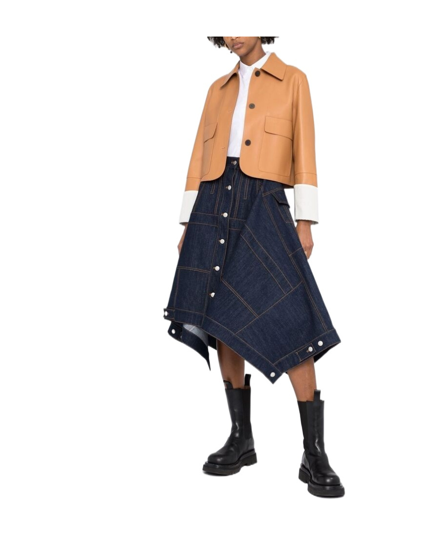 Alexander Mcqueen Full Denim Midi Skirt In Blue