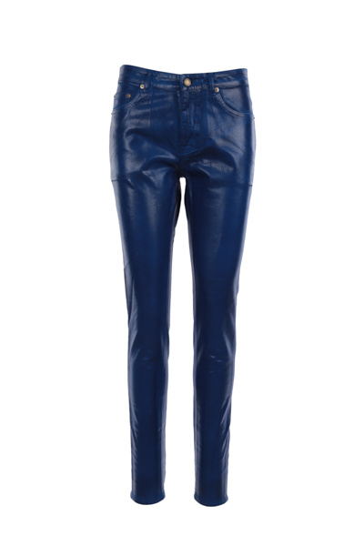 Saint Laurent Skinny Patent Style Trousers In Blue