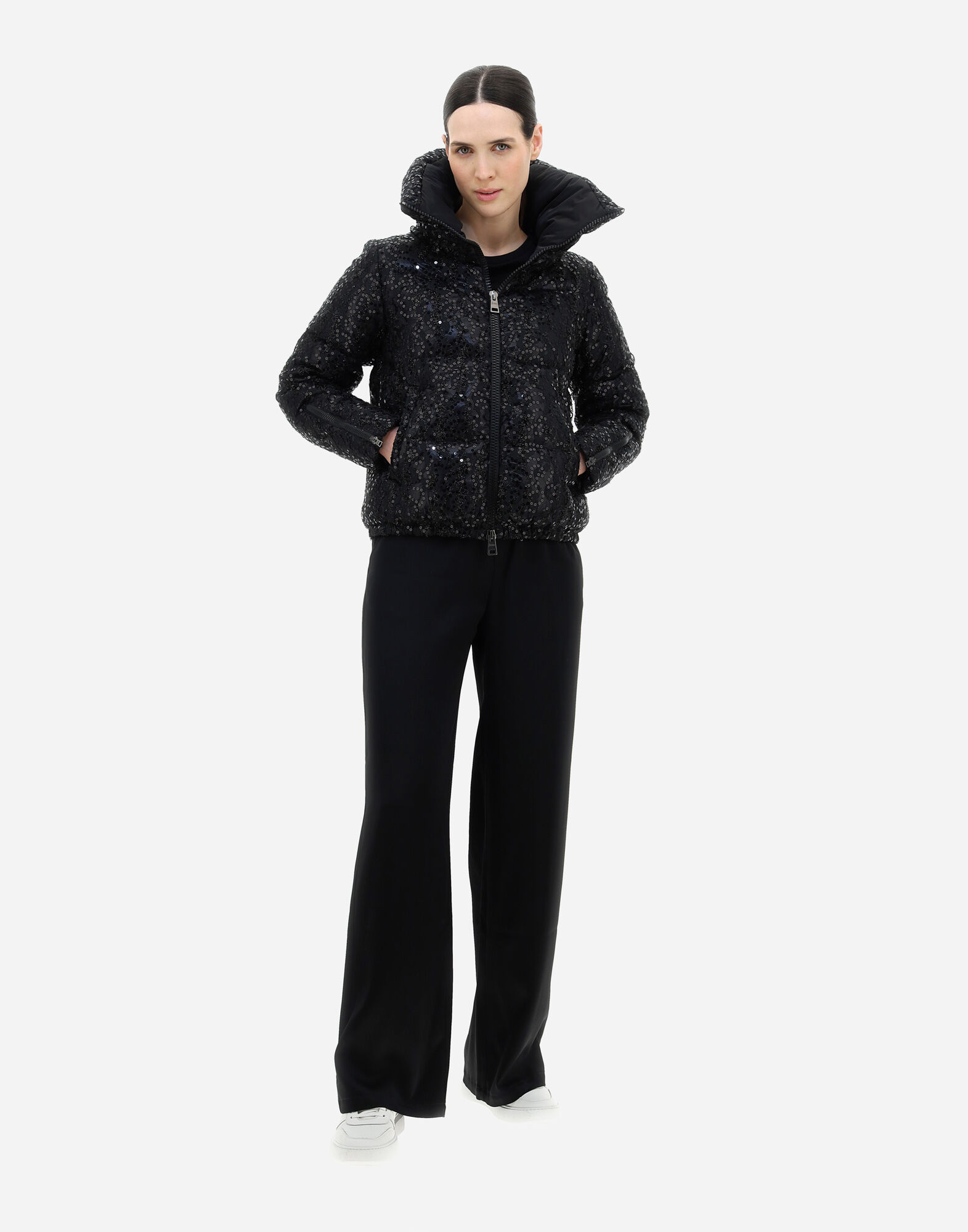 Herno Sequinned Down Puffer Jacket In Black