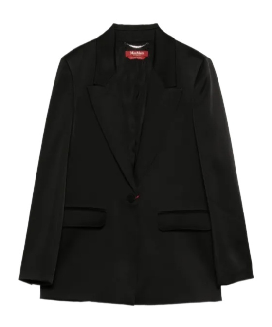 Max Mara Studio Silk-effect Single-breasted Jacket With Side Pockets In Black