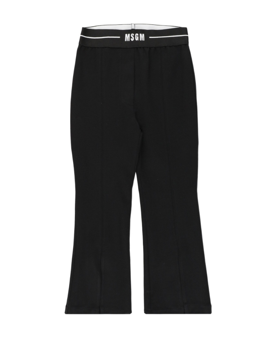 Msgm Logo-waist Flared Jersey Trousers In Black