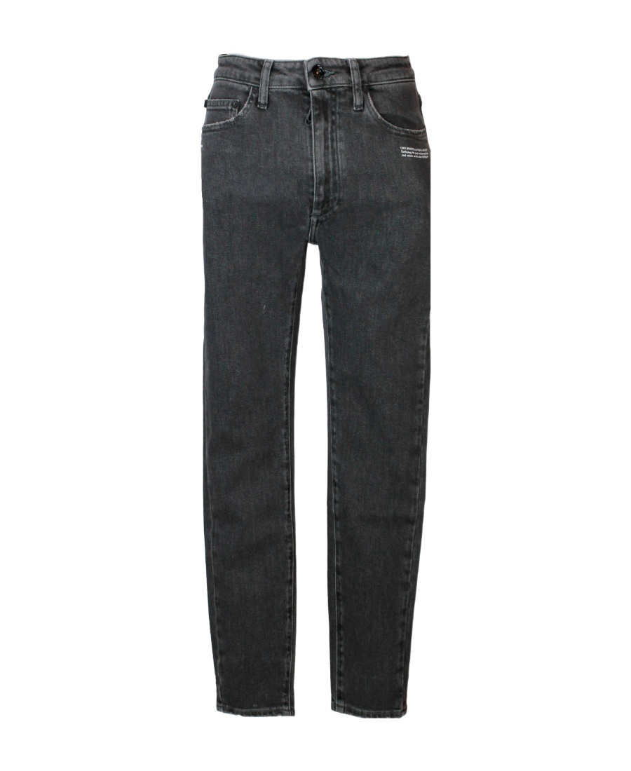 Off-white Slogan-print Cropped Skinny Jeans In Black
