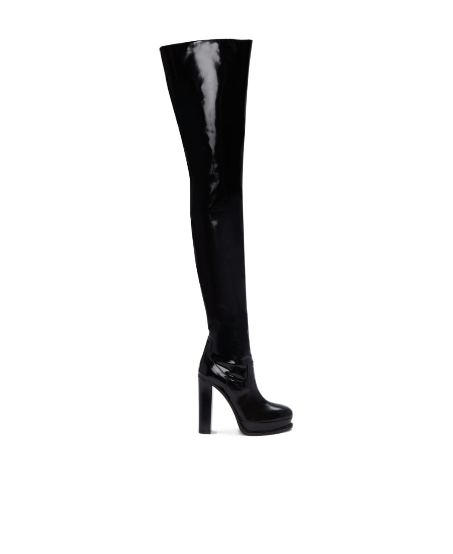 Alexander Mcqueen Platform Thigh-high Boots In Black