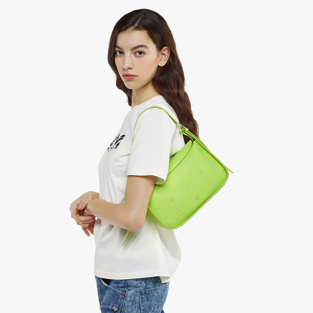 Mcm Monogram Embossed Fold-over Tote Bag In Green