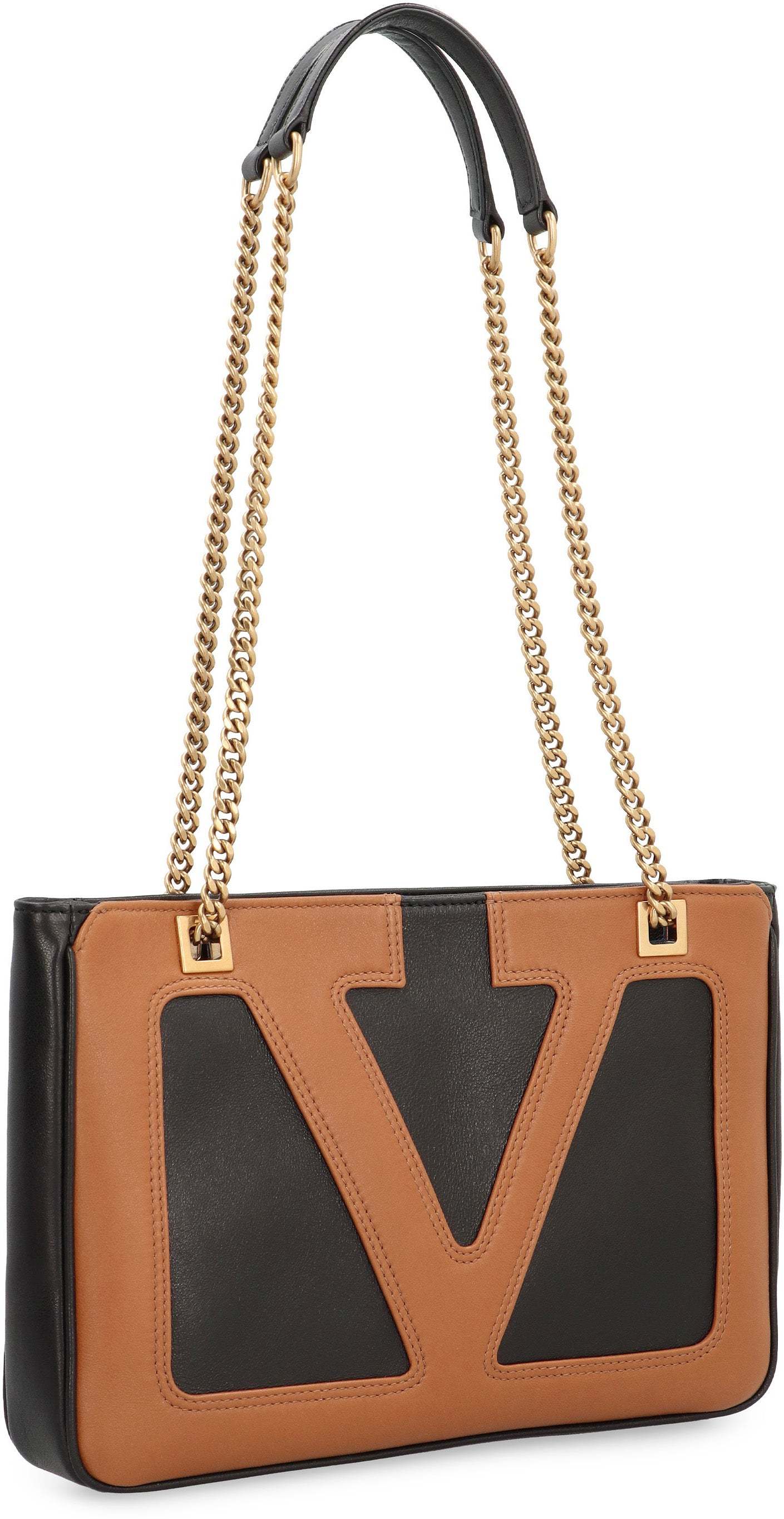 Valentino Garavani Black Lambskin Leather Viva Superstar Medium Tote Bag In Brown