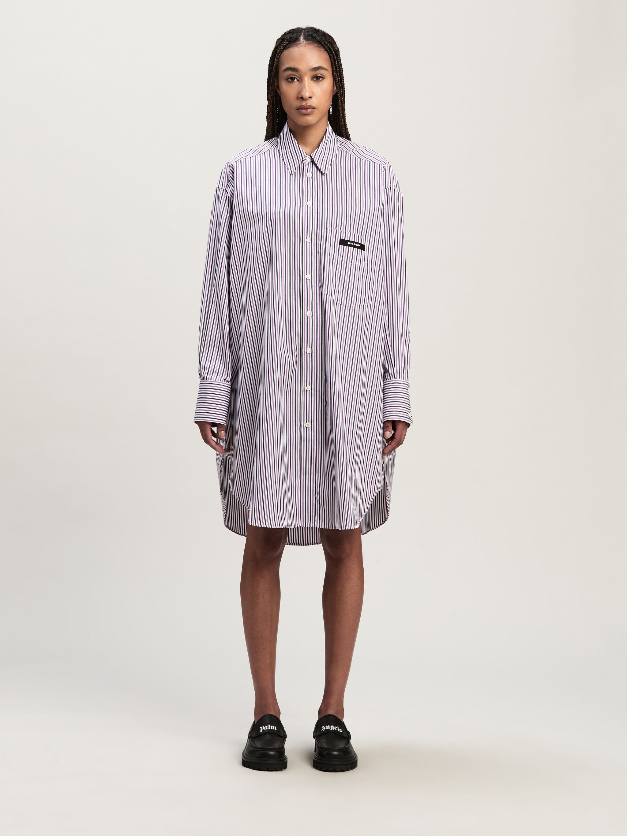 Palm Angels Logo Patch Striped Shirt In Purple