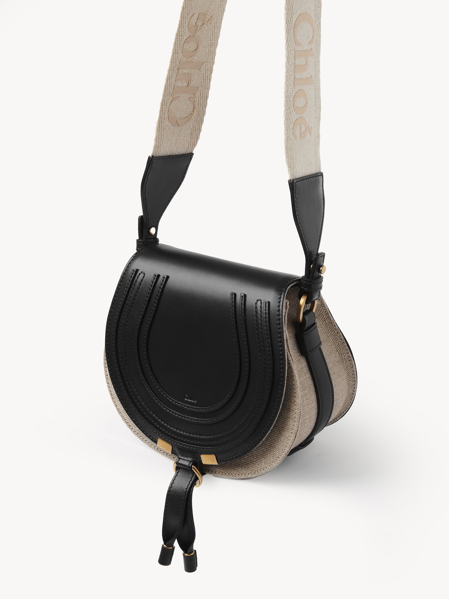 Chloé Marcie Small Embossed Leather Saddle Bag In Black