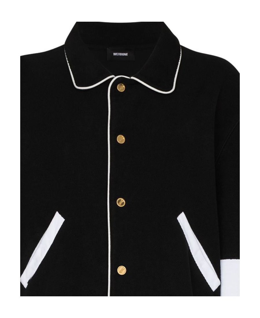 We11 Done Logo Print Varsity Bomber Jacket In Black