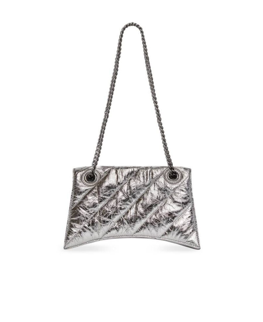 Shop Balenciaga Borsa Crush Piccola Trapuntata E Metallizzata Con Catena Da Donna In Argento In White