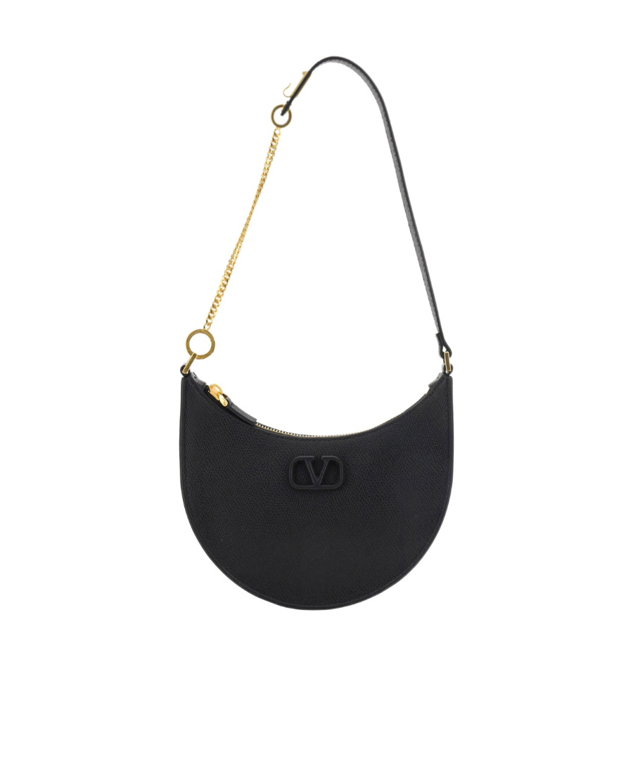 Valentino Half-moon Leather Shoulder Bag With Chain Strap In Black