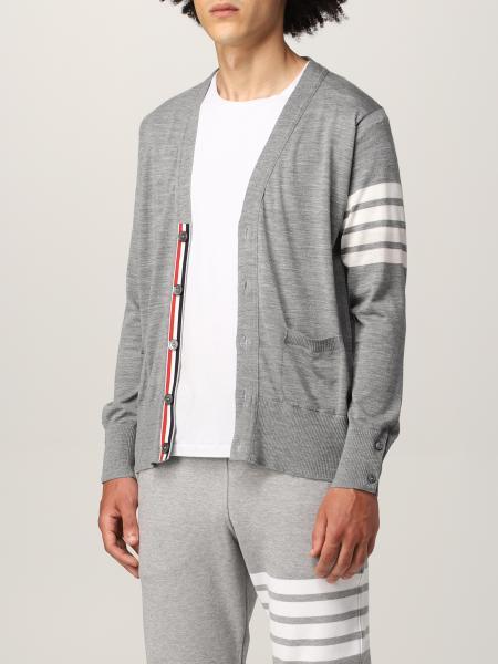 Thom Browne 4-bar Wool Fine Knit Cardigan In Gray
