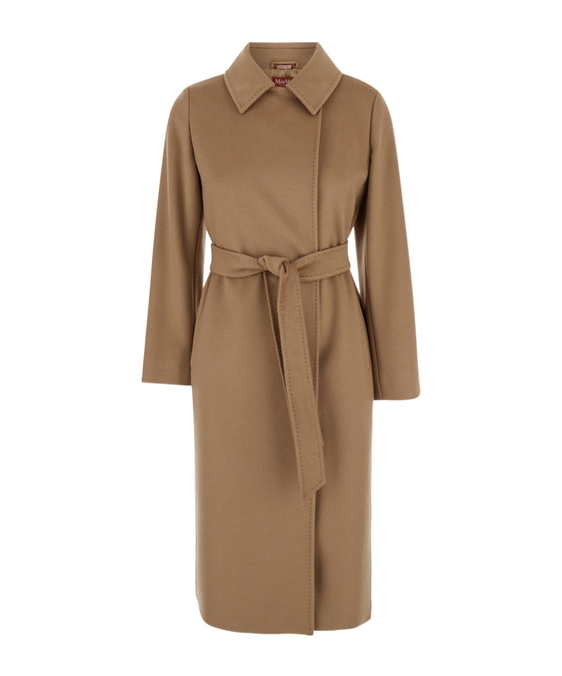 Max Mara Studio Belted Long-sleeved Coat In Brown
