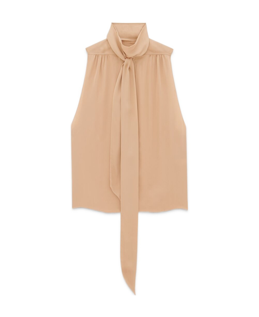 Saint Laurent Lavallière-neck Tunic Shirt In Silk Satin