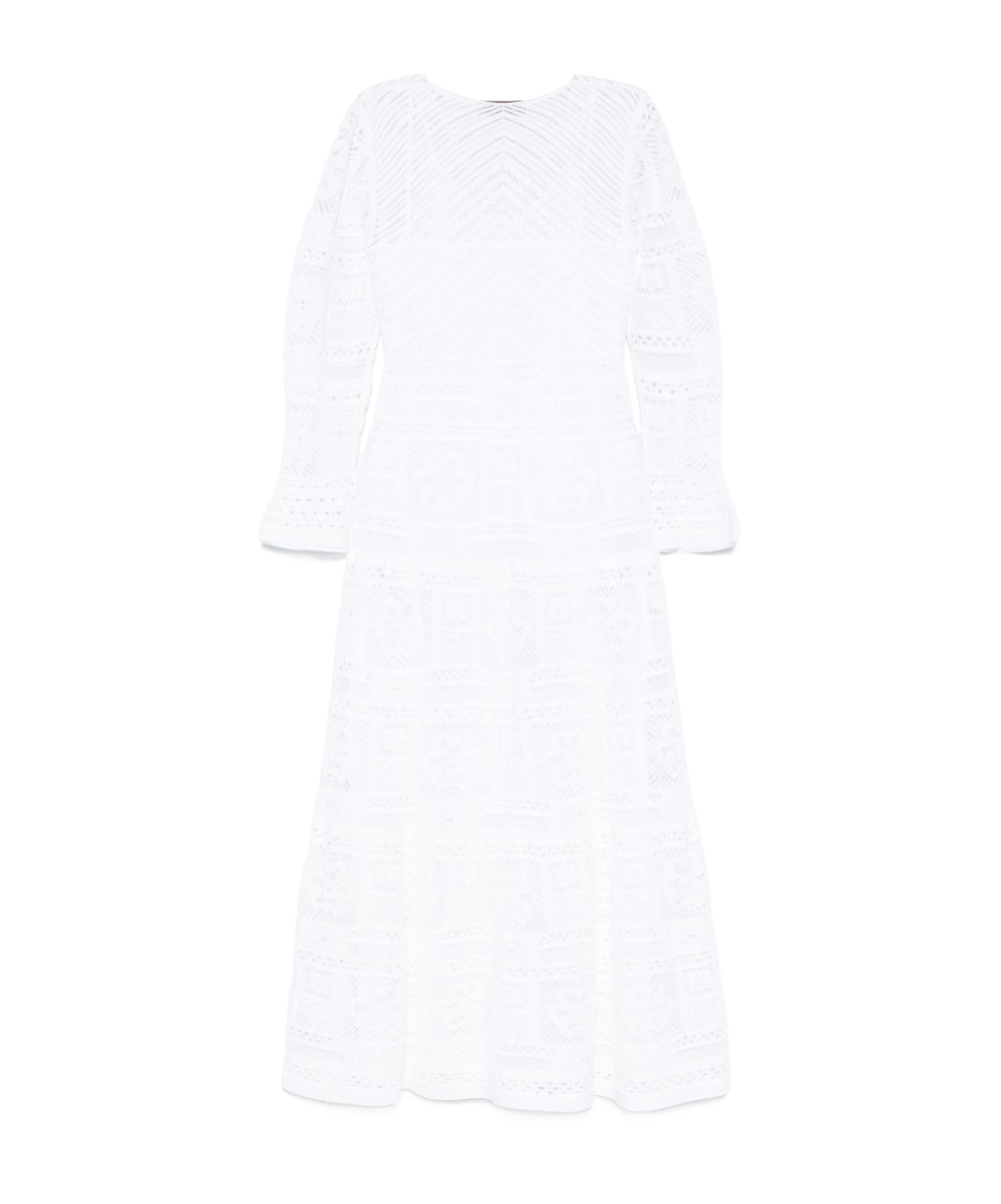 D Exterior Dexterior Long Flowing Dress With Textured Patterns In White