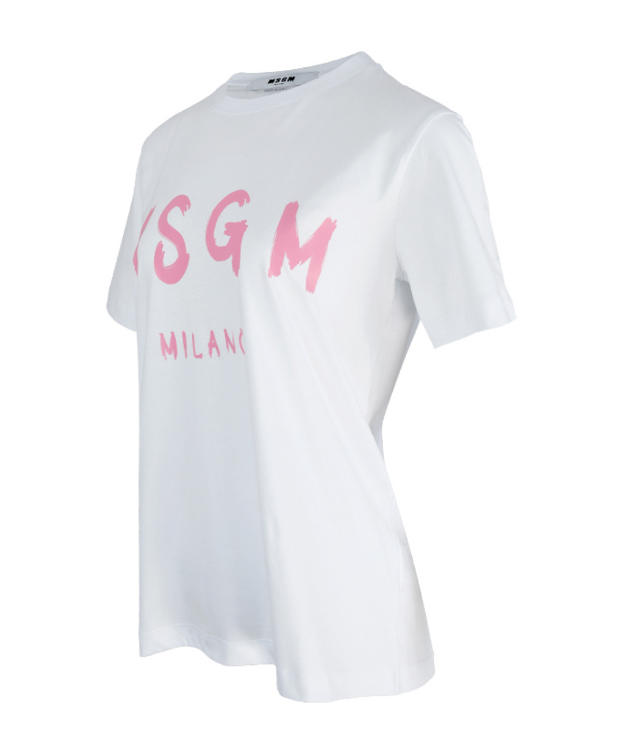 Msgm Jersey T-shirt With Brushstroke Printed Logo In White