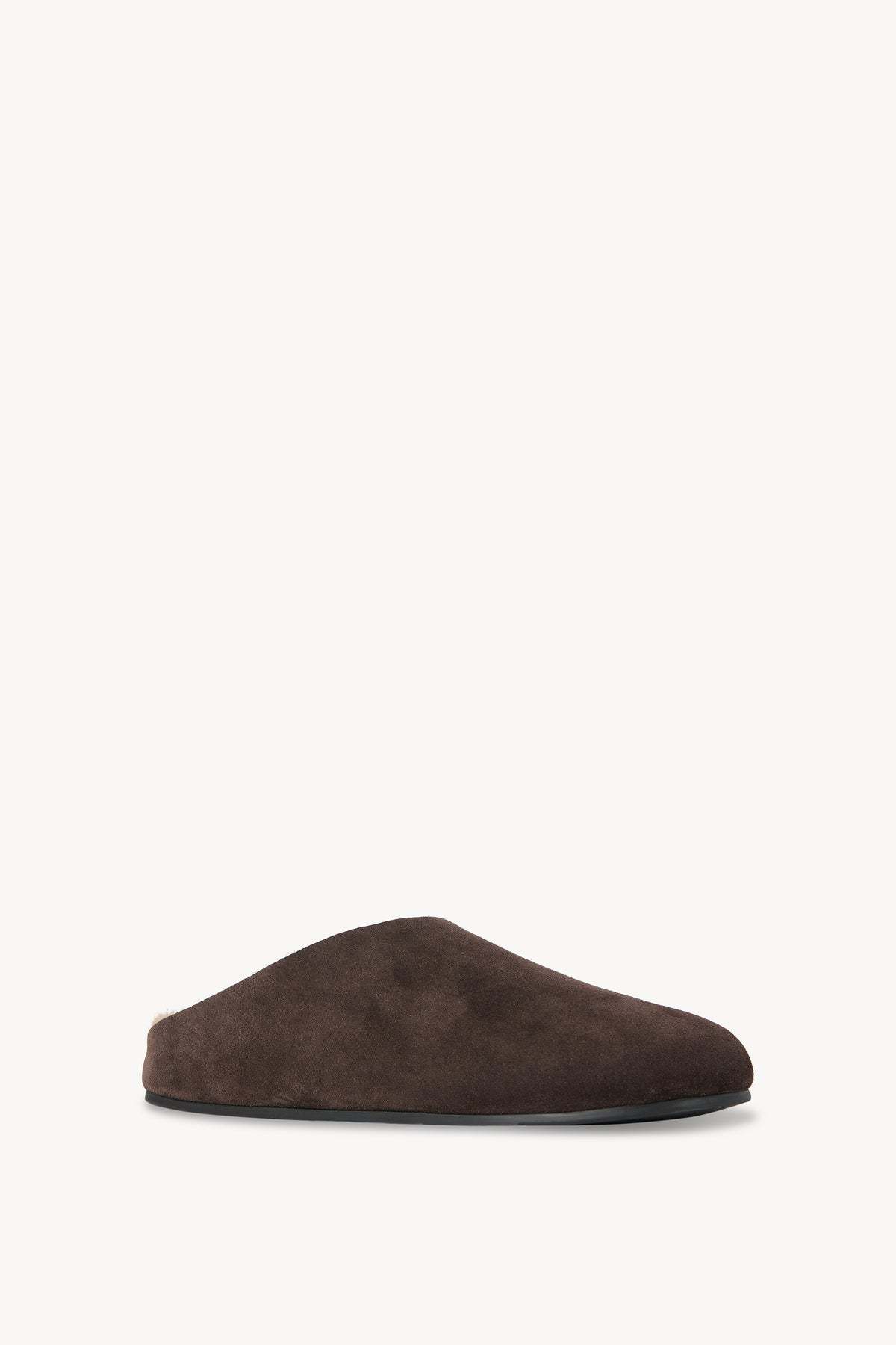 The Row Hudson Slide In Suede And Shearling In Brown