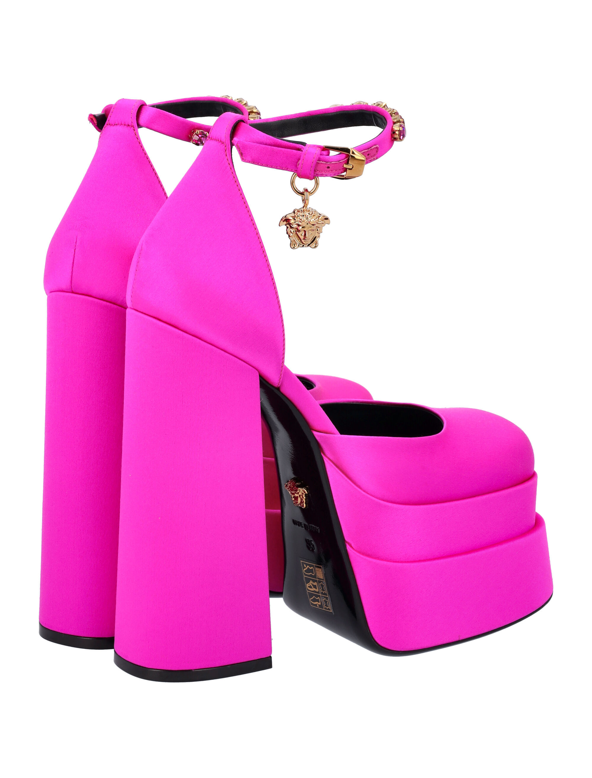Shop Versace Medusa Head Charm Platform Sandals In Purple