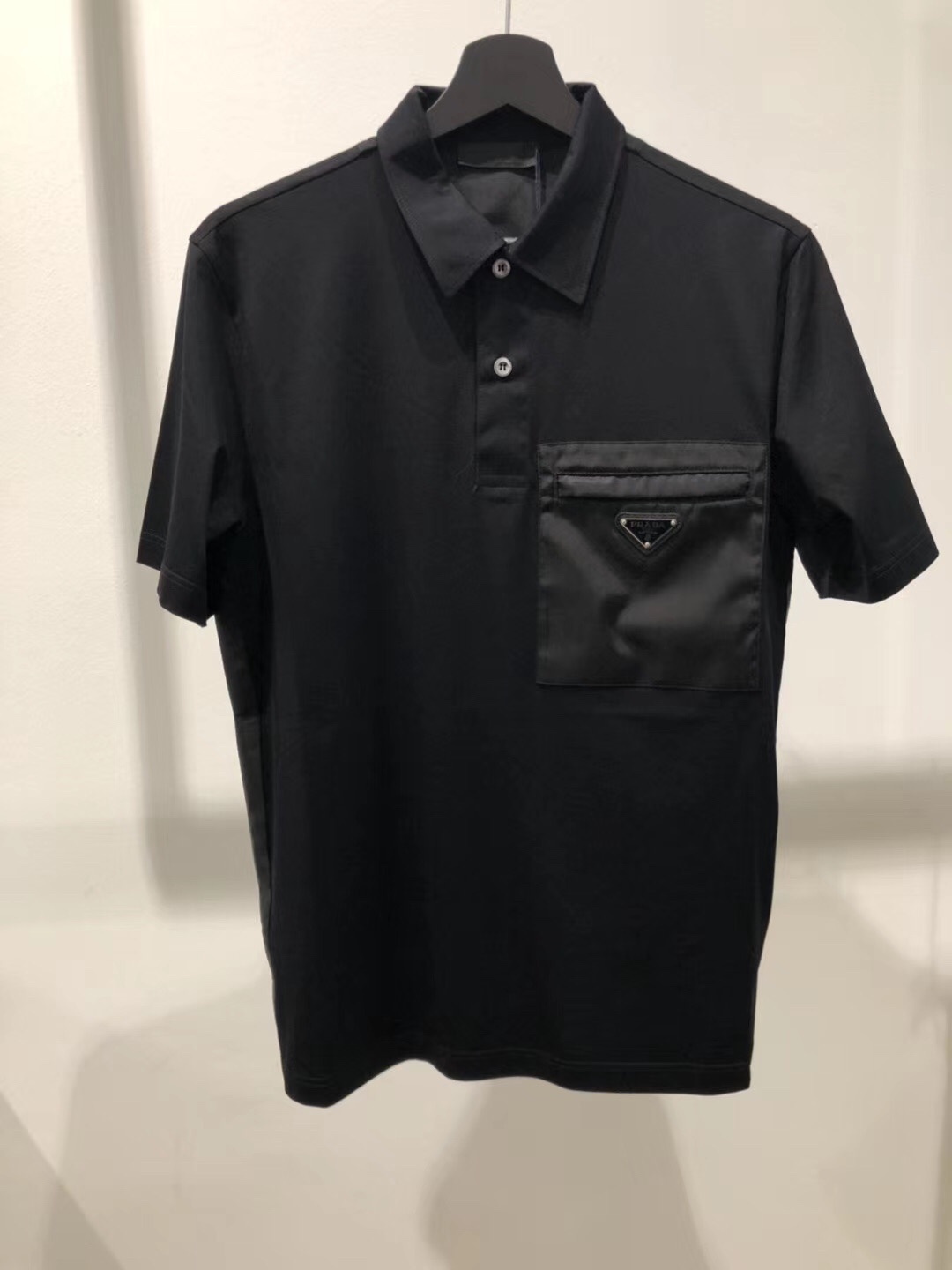 Prada Cotton Bi-material Polo Shirt In Black