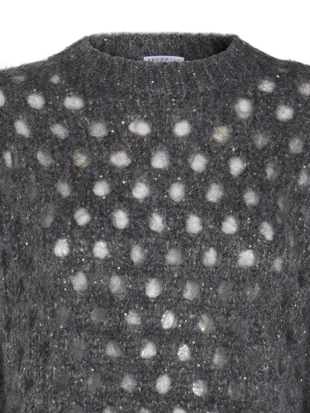 Brunello Cucinelli Open-knit Grey Sweater With Metallic Threads In Black