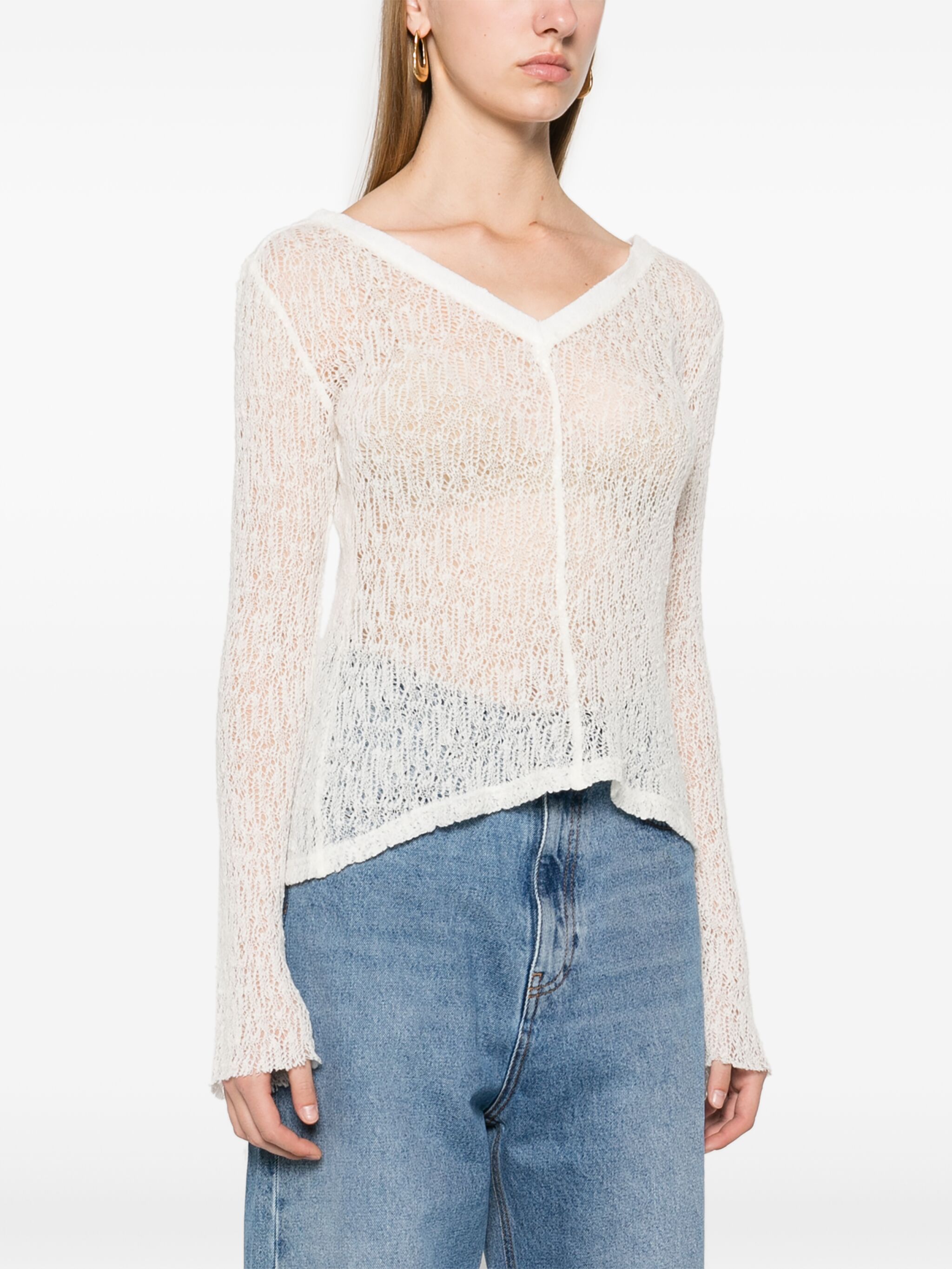 Séfr Maeve Open V-neck Wool Knit In White