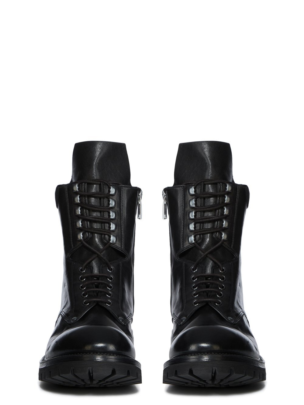 Rick Owens Leather Combat Boots In Black