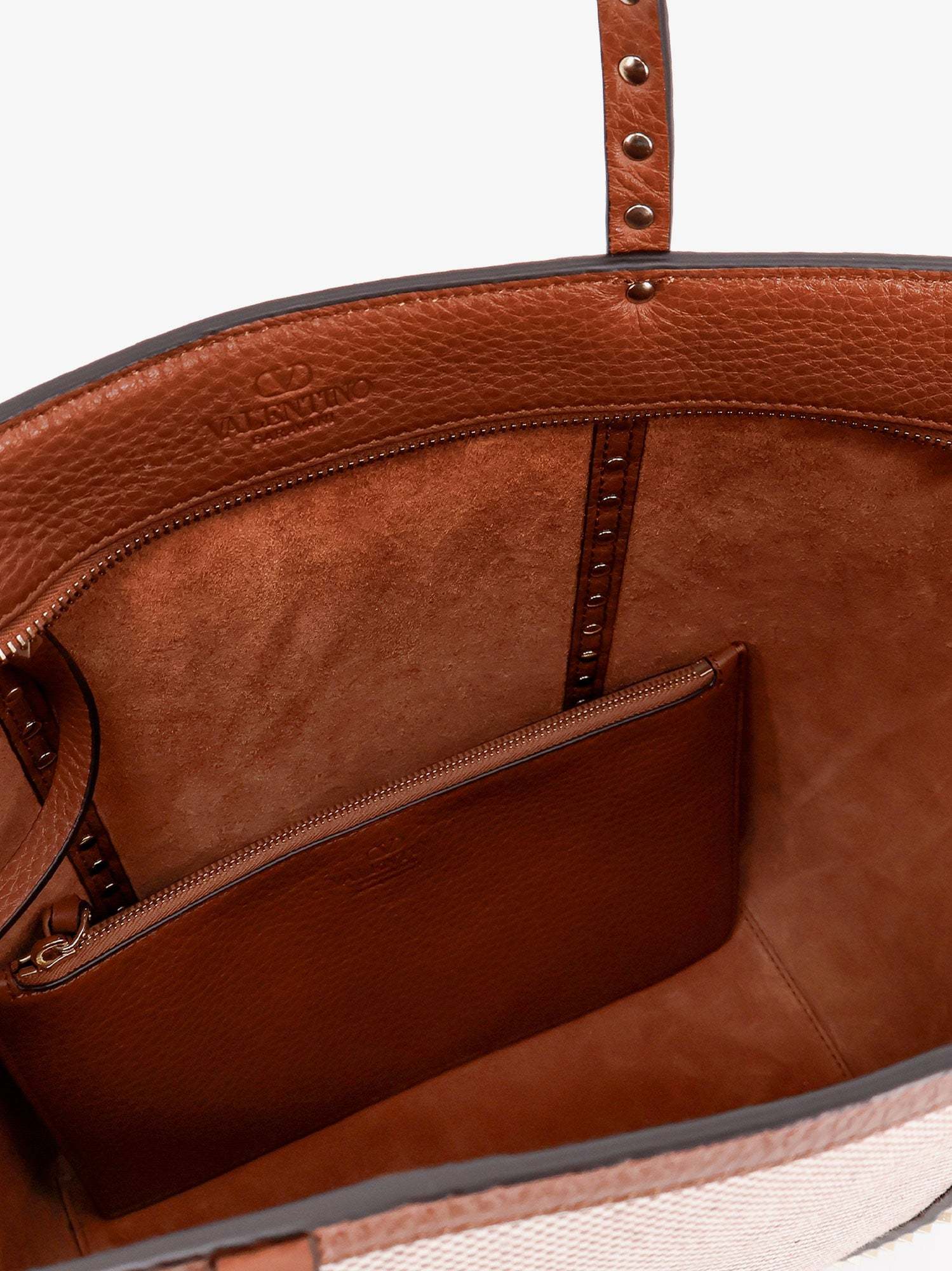 Valentino Rivet Detail Shoulder Bag In Nude