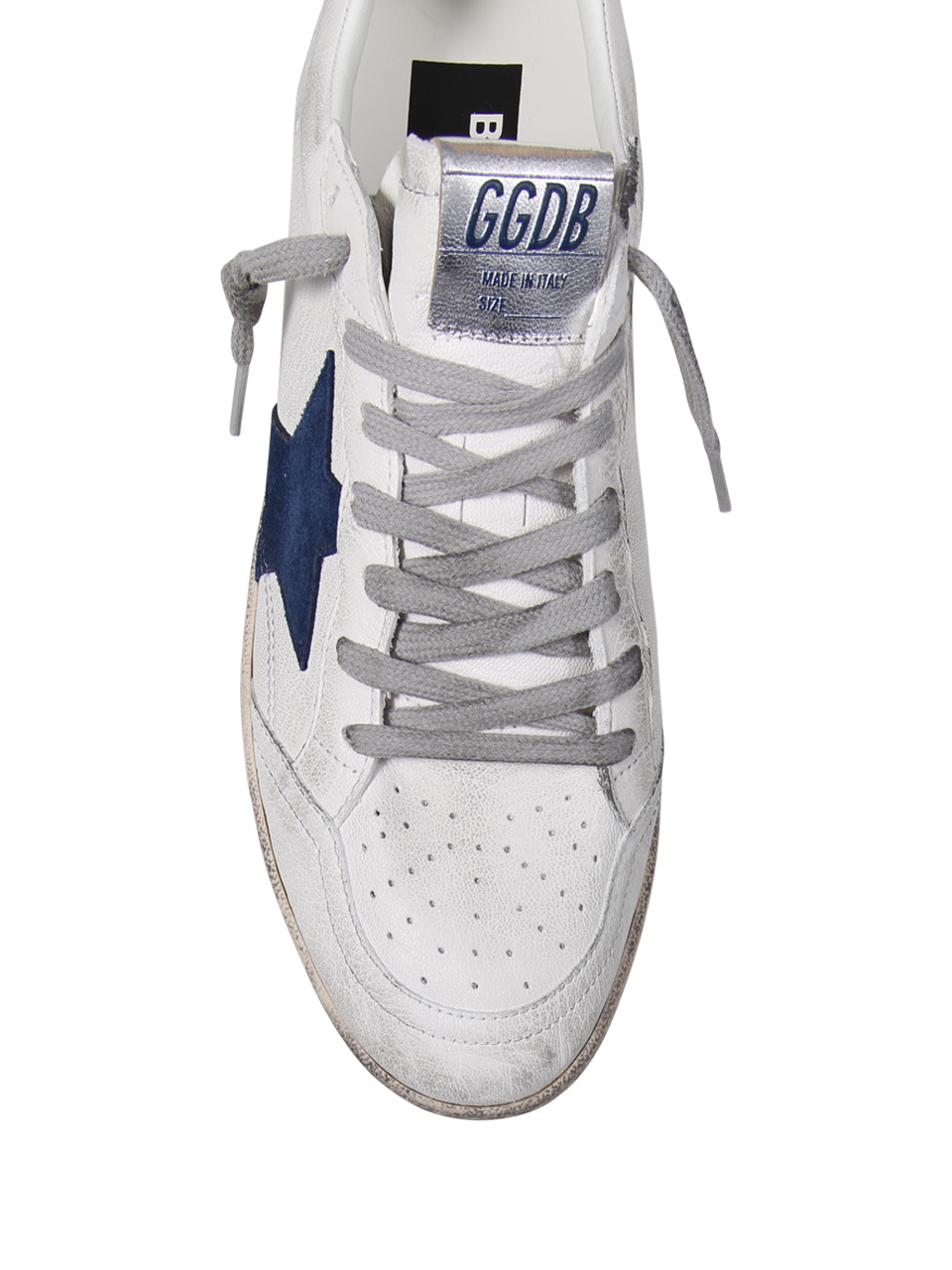 Golden Goose Ball Star Sneakers In Vintage Effect Leather With Blue Leather Star Shoes